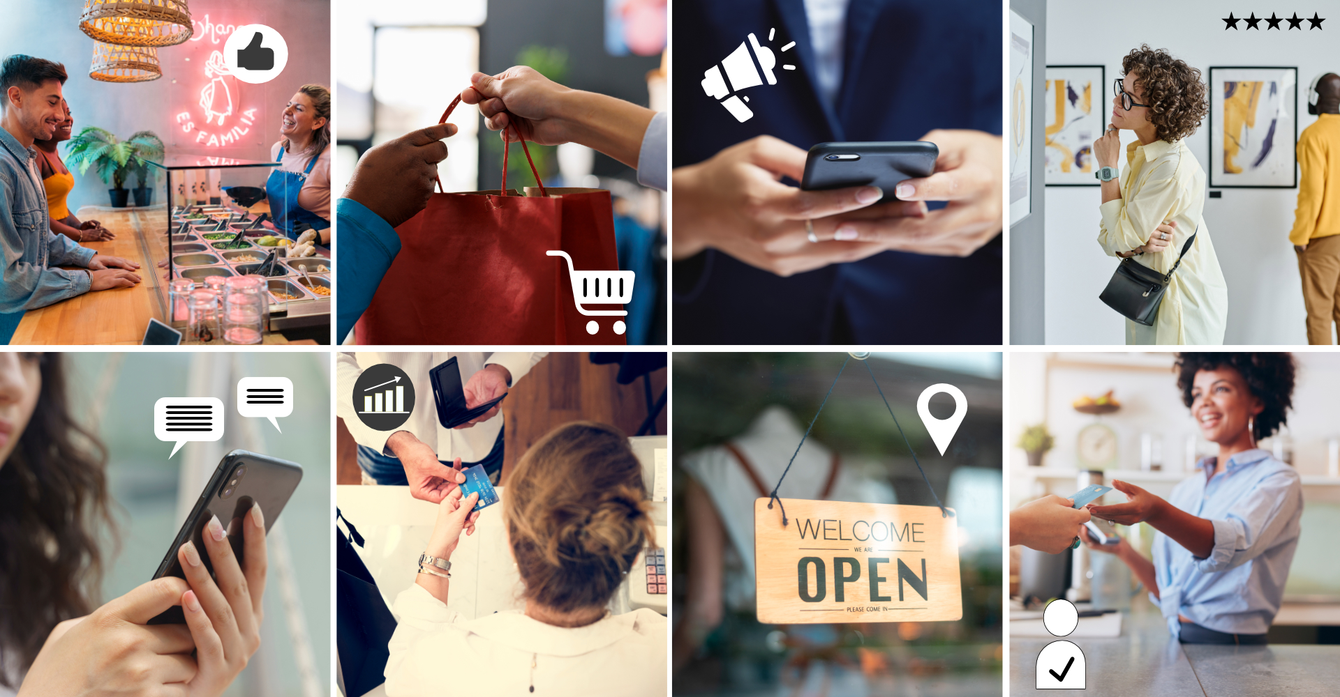 A collage of photos meant to demonstrate the effectiveness of good marketing.