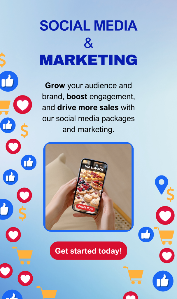 Social media & marketing picture with hand holding a phone
